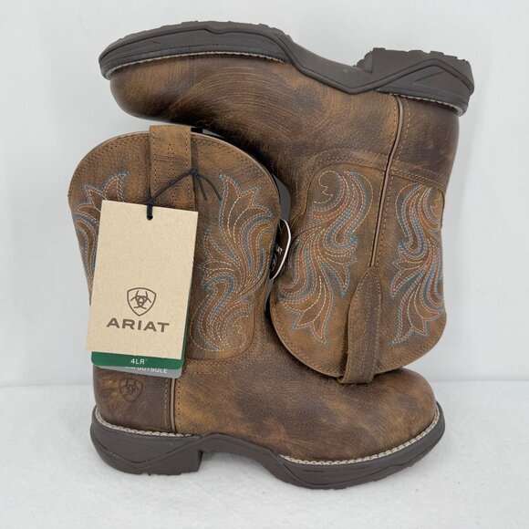 NWOB Ariat Womens Brown Leather Western Shortie Boots US 6.5B Oil/Slip Resistant - Picture 7 of 13